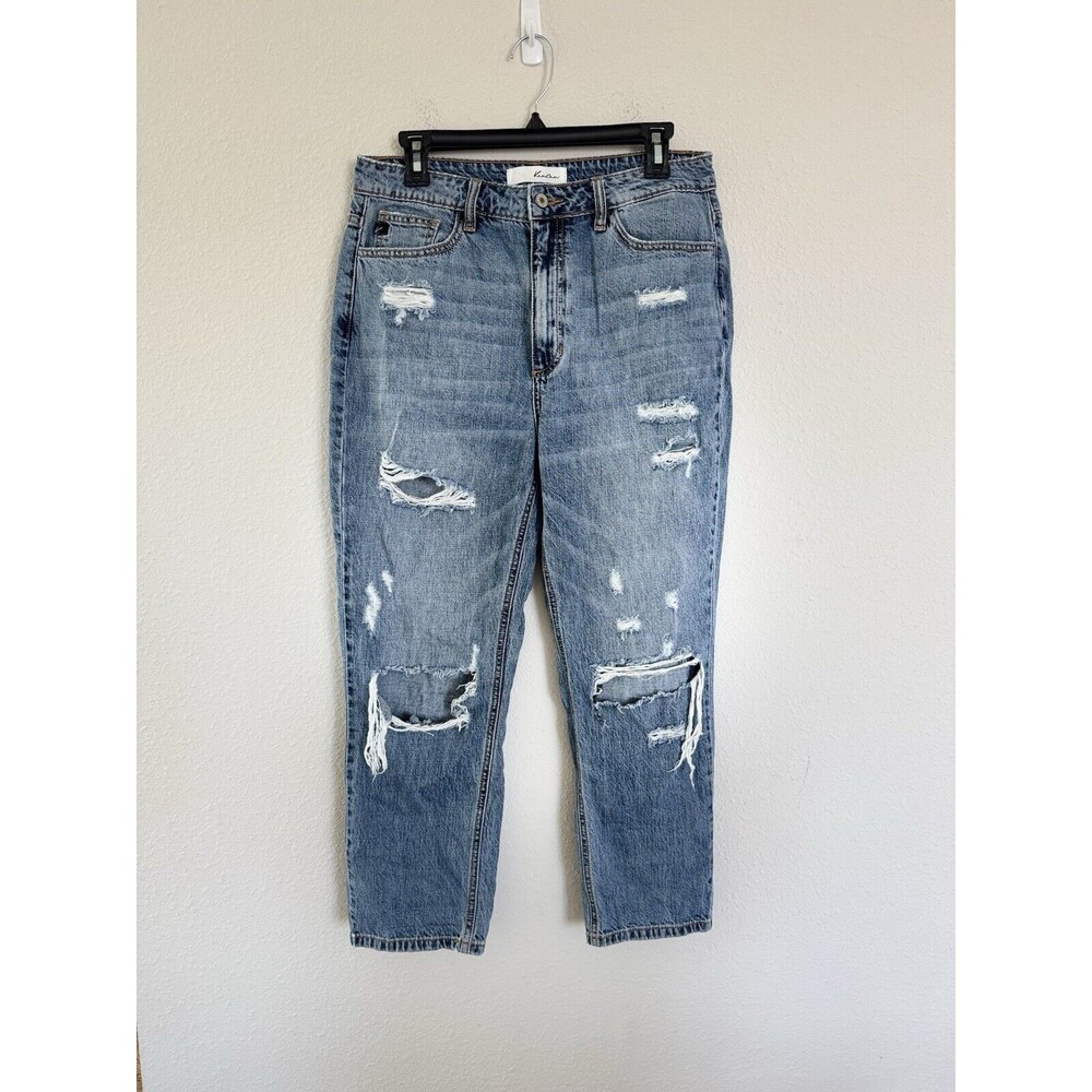 Kancan Estilo Dark Wash Classic Distressed Casual Straight Leg Jeans Size 9/28